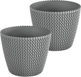 Prosperplast Plantenpot/bloempot - 2x - kunststof - lichtgrijs - D26 x H23 cm - binnen/buiten