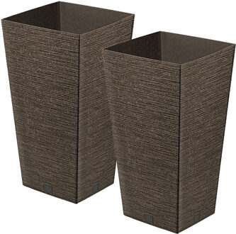Prosperplast Plantenpot/bloempot - 2x - voor buiten - kunststof - donkerbruin - Eco wood look - D29 x H55 cm
