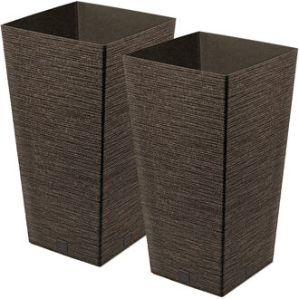 Prosperplast Plantenpot/bloempot - 2x - voor buiten - kunststof - donkerbruin - Eco wood look - D34 x H66 cm