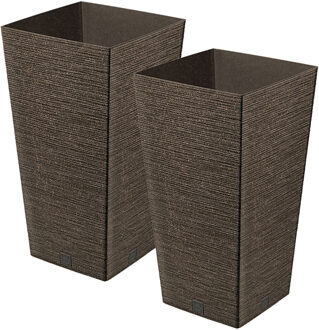 Prosperplast Plantenpot/bloempot - 2x - voor buiten - kunststof - koffie bruin - Eco wood look - D20 x H38 cm