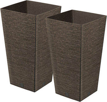 Prosperplast Plantenpot/bloempot - 2x - voor buiten - kunststof - koffie bruin - Eco wood look - D24 x H45 cm