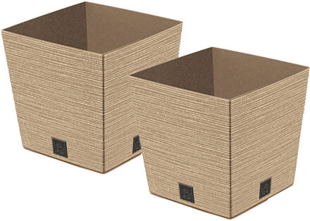Prosperplast Plantenpot/bloempot - 2x - voor buiten - kunststof - lichtbruin - Eco wood look - D24 x H24 cm