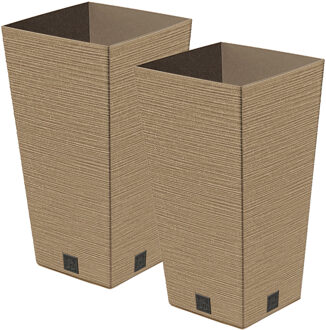 Prosperplast Plantenpot/bloempot - 2x - voor buiten - kunststof - lichtbruin - Eco wood look - D24 x H45 cm