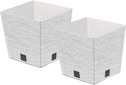 Prosperplast Plantenpot/bloempot - 2x - voor buiten - kunststof - wit - Eco wood look - D29 x H29 cm