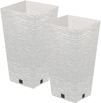 Prosperplast Plantenpot/bloempot - 2x - voor buiten - kunststof - wit - Eco wood look - D34 x H66 cm