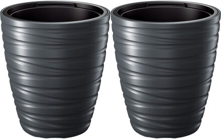 Prosperplast Plantenpot/bloempot Amazing - 2x - buiten/binnen - kunststof - antraciet - D30 x H33 cm - Plantenpotten Grijs