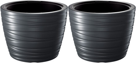Prosperplast Plantenpot/bloempot Amazing - 2x - buiten/binnen - kunststof - antraciet - D37 x H28 cm