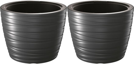 Prosperplast Plantenpot/bloempot Amazing - 2x - buiten/binnen - kunststof - antraciet - D47 x H35 cm