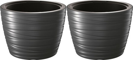 Prosperplast Plantenpot/bloempot Amazing - 2x - buiten/binnen - kunststof - antraciet - D47 x H52 cm - Plantenpotten Grijs