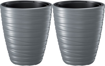 Prosperplast Plantenpot/bloempot Amazing - 2x - buiten/binnen - kunststof - steengrijs - D30 x H33 cm - Plantenpotten