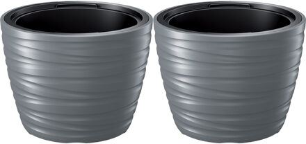 Prosperplast Plantenpot/bloempot Amazing - 2x - buiten/binnen - kunststof - steengrijs - D37 x H28 cm