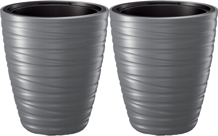 Prosperplast Plantenpot/bloempot Amazing - 2x - buiten/binnen - kunststof - steengrijs - D37 x H42 cm