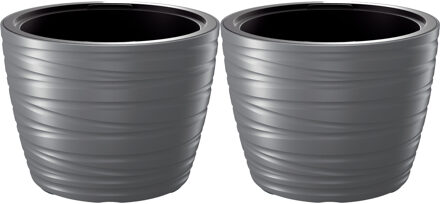 Prosperplast Plantenpot/bloempot Amazing - 2x - buiten/binnen - kunststof - steengrijs - D47 x H35 cm