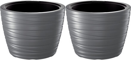 Prosperplast Plantenpot/bloempot Amazing - 2x - buiten/binnen - kunststof - steengrijs - D47 x H52 cm - Plantenpotten