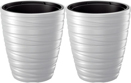 Prosperplast Plantenpot/bloempot Amazing - 2x - buiten/binnen - kunststof - wit - D30 x H33 cm