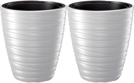Prosperplast Plantenpot/bloempot Amazing - 2x - buiten/binnen - kunststof - wit - D37 x H42 cm