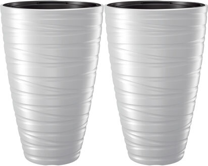 Prosperplast Plantenpot/bloempot Amazing - 2x - buiten/binnen - kunststof - wit - D37 x H58 cm