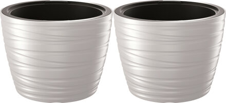 Prosperplast Plantenpot/bloempot Amazing - 2x - buiten/binnen - kunststof - wit - D47 x H52 cm