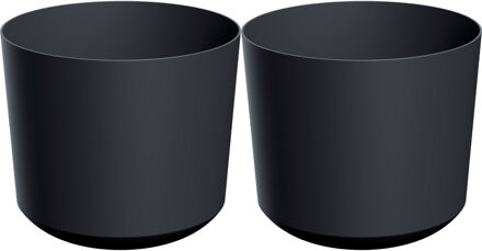 Prosperplast Plantenpot/bloempot Babylon - 2x - kunststof - buiten/binnen - antraciet grijs - D20 x H20 cm