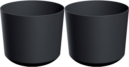 Prosperplast Plantenpot/bloempot Babylon - 2x - kunststof - buiten/binnen - antraciet grijs - D39 x H39 cm