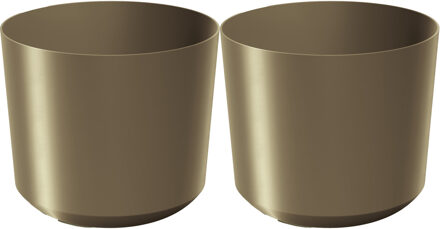 Prosperplast Plantenpot/bloempot Babylon - 2x - kunststof - buiten/binnen - goud - D12 x H12 cm - Plantenpotten Goudkleurig