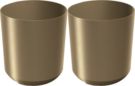 Prosperplast Plantenpot/bloempot Babylon - 2x - kunststof - buiten/binnen - goud - D24 x H24 cm - Plantenpotten Goudkleurig