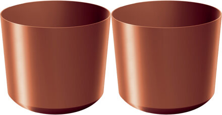 Prosperplast Plantenpot/bloempot Babylon - 2x - kunststof - buiten/binnen - koper - D12 x H12 cm - Plantenpotten Bruin