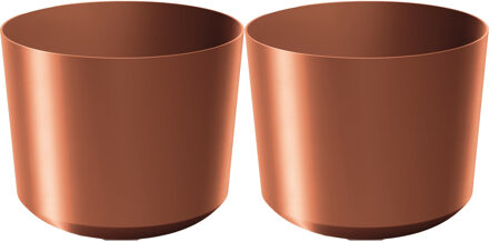 Prosperplast Plantenpot/bloempot Babylon - 2x - kunststof - buiten/binnen - koper - D24 x H24 cm - Plantenpotten Bruin