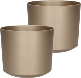 Prosperplast Plantenpot/bloempot Babylon - 2x - kunststof - buiten/binnen - titanium grijs - D12 x H12 cm - Plantenpotte