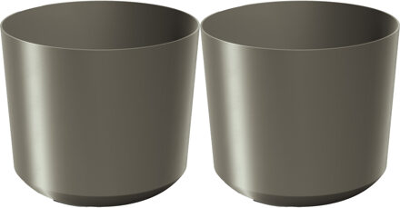 Prosperplast Plantenpot/bloempot Babylon - 2x - kunststof - buiten/binnen - titanium grijs - D15 x H15 cm