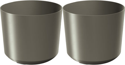 Prosperplast Plantenpot/bloempot Babylon - 2x - kunststof - buiten/binnen - titanium grijs - D18 x H18 cm