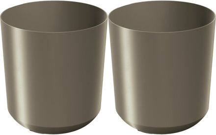 Prosperplast Plantenpot/bloempot Babylon - 2x - kunststof - buiten/binnen - titanium grijs - D20 x H20 cm