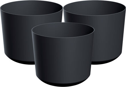 Prosperplast Plantenpot/bloempot Babylon - 3x - kunststof - buiten/binnen - antraciet grijs - D15 x H15 cm