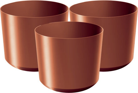 Prosperplast Plantenpot/bloempot Babylon - 3x - kunststof - buiten/binnen - koper - D12 x H12 cm
