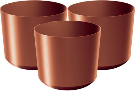 Prosperplast Plantenpot/bloempot Babylon - 3x - kunststof - buiten/binnen - koper - D15 x H15 cm