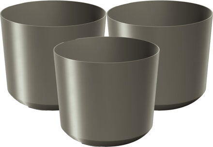 Prosperplast Plantenpot/bloempot Babylon - 3x - kunststof - buiten/binnen - titanium grijs - D15 x H15 cm