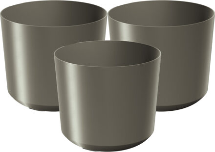 Prosperplast Plantenpot/bloempot Babylon - 3x - kunststof - buiten/binnen - titanium grijs - D18 x H18 cm