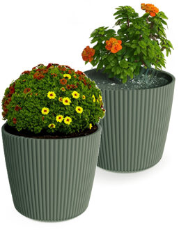 Prosperplast Plantenpot/bloempot Buckingham - 2x - buiten/binnen - kunststof - dennengroen - D14 x H13 cm