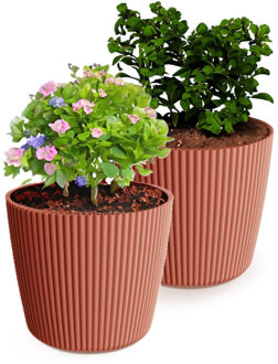 Prosperplast Plantenpot/bloempot Buckingham - 2x - buiten/binnen - kunststof - steenrood - D23 x H21 cm