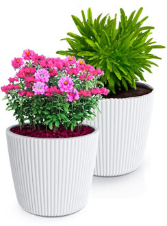 Prosperplast Plantenpot/bloempot Buckingham - 2x - kunststof - ivoor wit - 19 x 17 cm - Plantenpotten