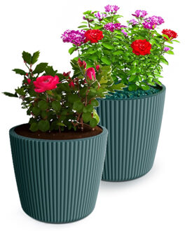 Prosperplast Plantenpot/bloempot Buckingham - 2x - kunststof - zeeblauw - 19 x 17 cm - Plantenpotten