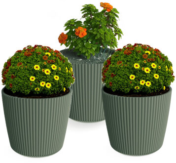 Prosperplast Plantenpot/bloempot Buckingham - 3x - buiten/binnen - kunststof - dennen groen - D17 x H15 cm