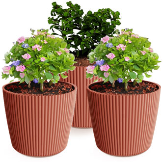 Prosperplast Plantenpot/bloempot Buckingham - 3x - buiten/binnen - kunststof - steenrood - D14 x H13 cm