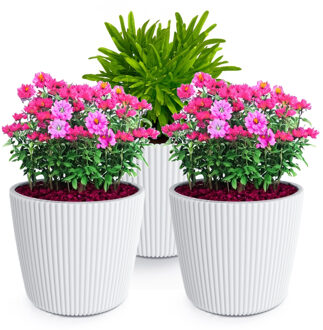 Prosperplast Plantenpot/bloempot Buckingham - 3x - kunststof - ivoor wit - D14 x H13 cm - Plantenpotten