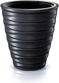 Prosperplast Plantenpot/bloempot Design Waves - buiten/binnen - kunststof - antraciet - D30 x H30 cm - binnenpot