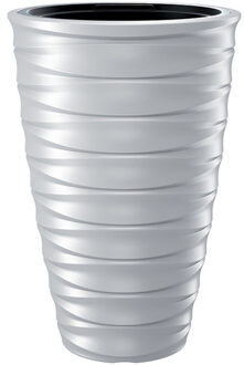 Prosperplast Plantenpot/bloempot Design Waves - buiten/binnen - kunststof - wit - D38 x H58 cm - binnenpot