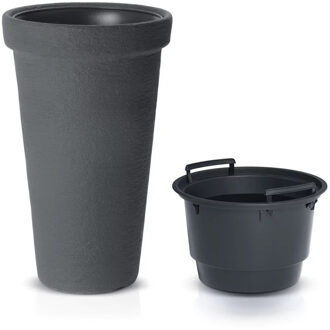 Prosperplast Plantenpot/bloempot Flower Tower - kunststof - antraciet - D40 x H60 cm - met binnenpot