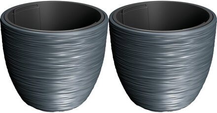 Prosperplast Plantenpot/bloempot Furu Stripes - 2x - buiten/binnen - kunststof - antraciet - D30 x H30 cm - Plantenpotte Grijs