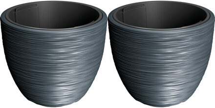Prosperplast Plantenpot/bloempot Furu Stripes - 2x - buiten/binnen - kunststof - antraciet - D32 xx H39