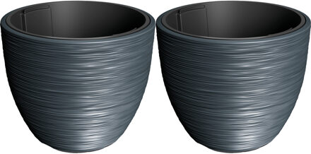 Prosperplast Plantenpot/bloempot Furu Stripes - 2x - buiten/binnen - kunststof - antraciet - D47 x H47 cm - Plantenpotte Grijs